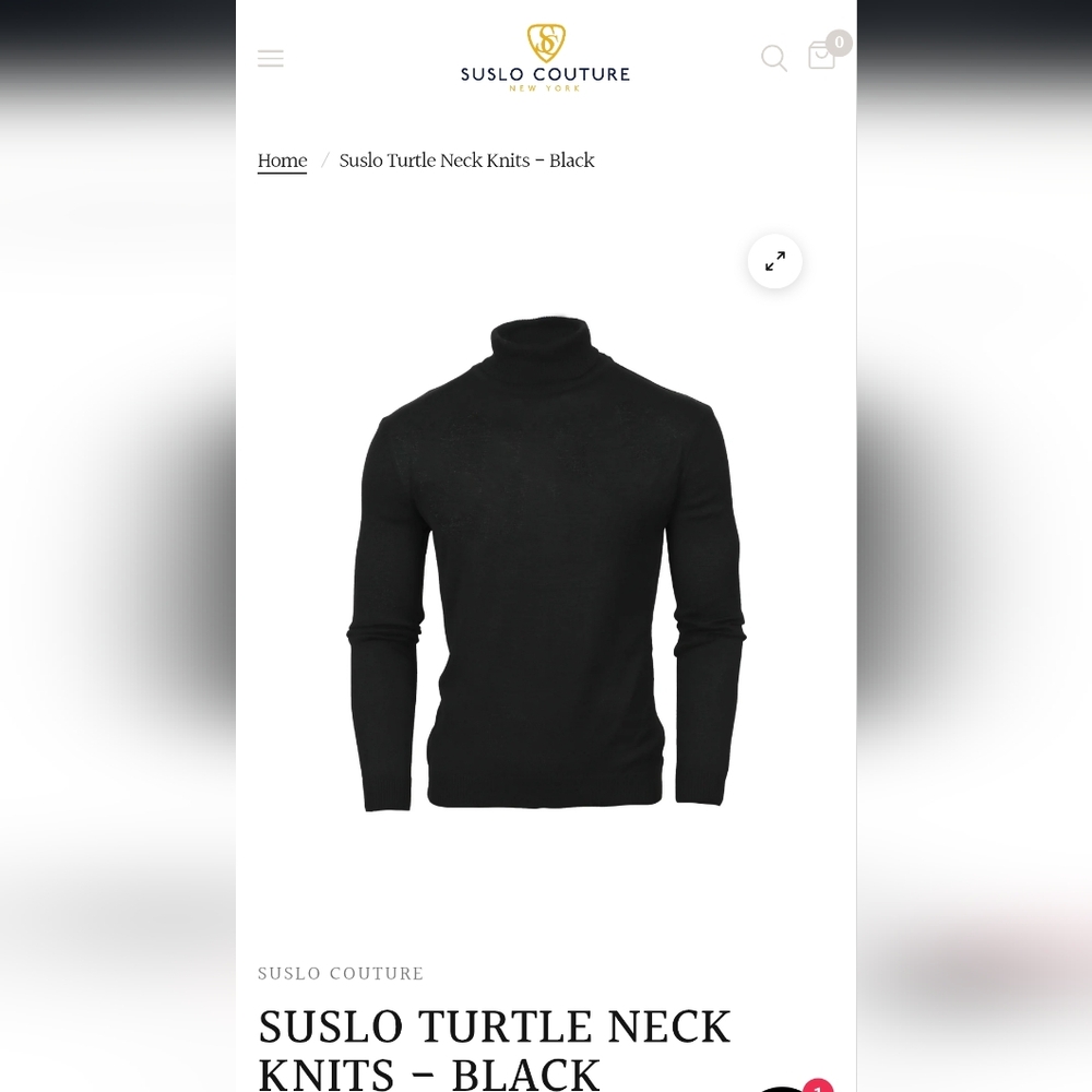 Suslo Couture Men's XS Black Turtleneck Knit Sweater